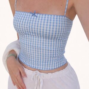 Madden Girl Light Blue and White Gingham Top